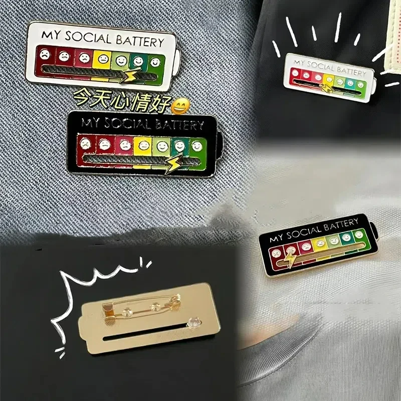 Social Mood Metal Brooch Pin, Sliding Creative Design, Seven-Color Clothing Backpack Decoration