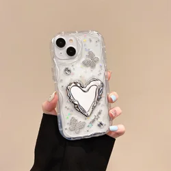 Transparent Heart Butterfly Jewelled Glitter Fall Prevention Shockproof Phone Case For iphone 11 12 13 14 15 16 Pro Max Cover