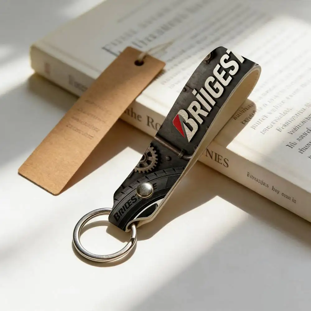 

For Logo Bridgestone PU Leather Motorcycle Keychain Universal Motorbike Key Ring Holder For Riders Men Gift