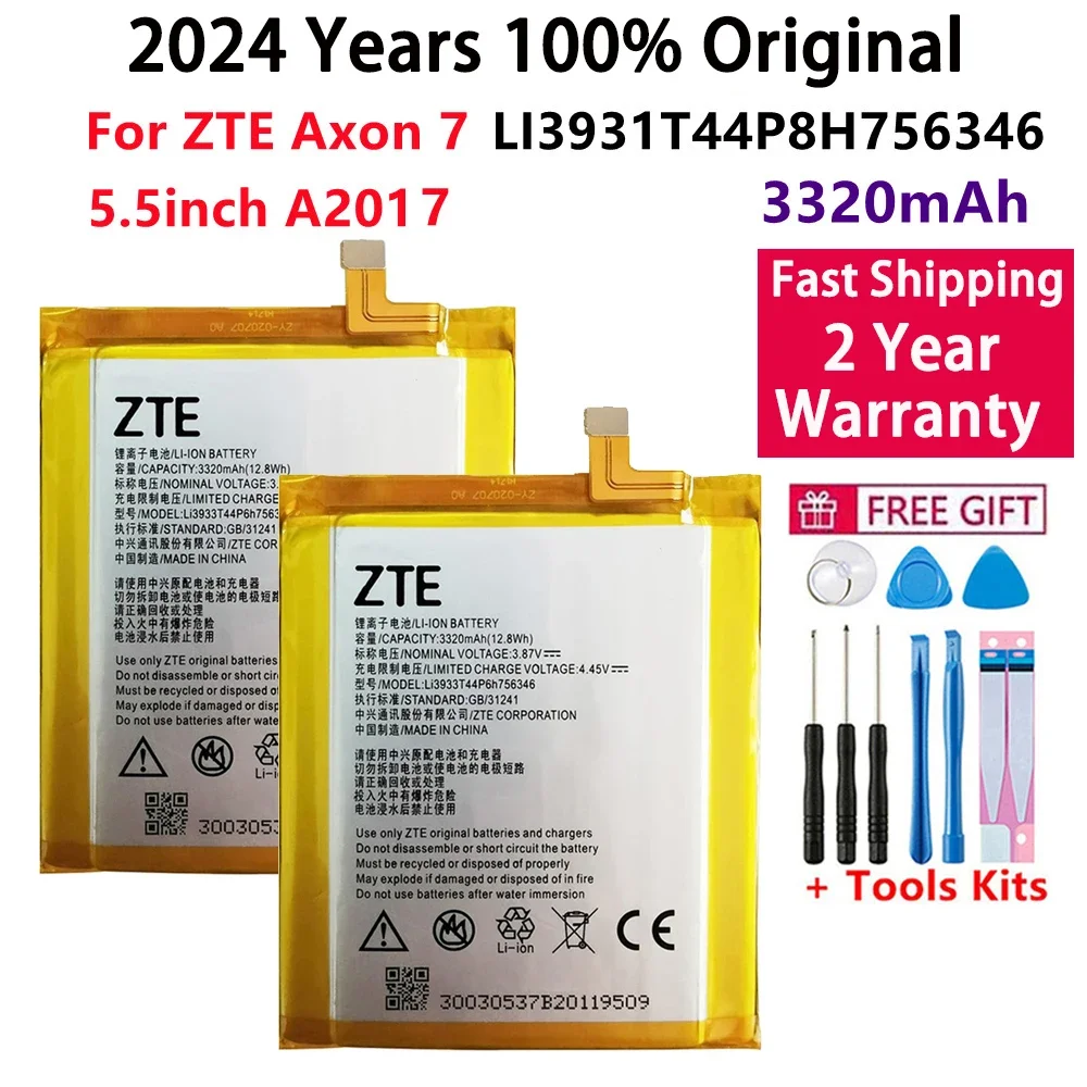 

2024 Years 100% Original New LI3931T44P8H756346 3320mAh Battery For ZTE Axon 7 5.5inch A2017 Batteries With Fast Shipping