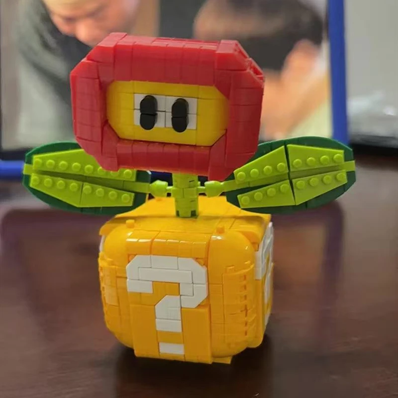 Flame Flower Man-eating Flower Building Blocks Question Mark Box Mini Building Blocks Creative Desktop Model Children's Toys view 5
