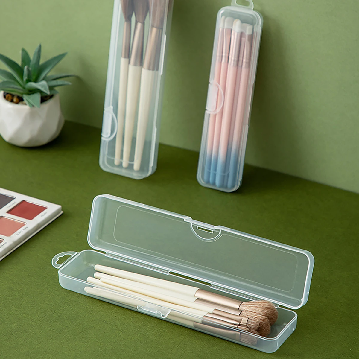 صندوق تخزين فرشاة المكياج المحمول للسفر، قابل لإعادة الاستخدام ومقاوم للغبار، قلم تحديد عيون من البلاستيك الشفاف، منظم تخزين مستحضرات التجميل