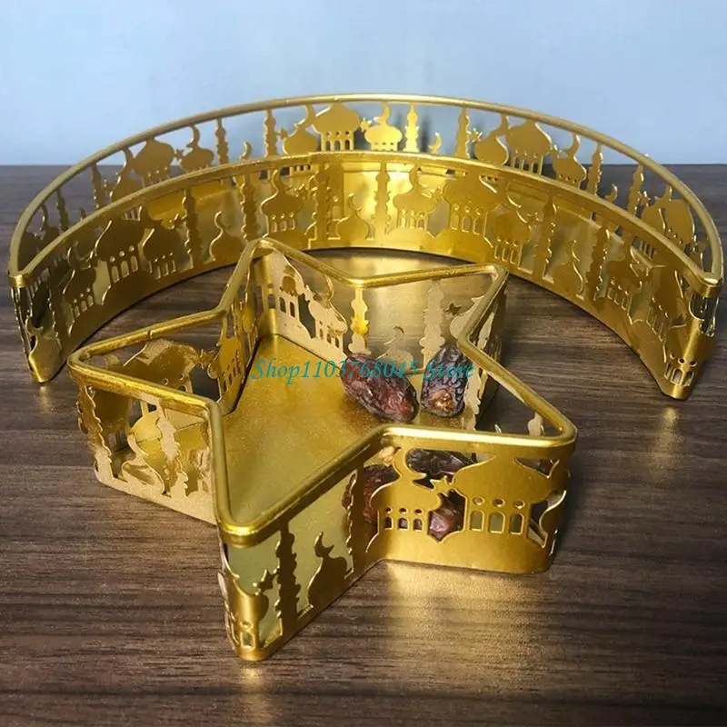 R53F Ramadan Kareem Decor Eid Mubarak Moon Star Serving Tray Ramadan Muslim Islamic Party Supply Durable for DIY Home Dessert