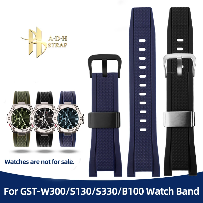 

Notched Silicone Watch Strap For Casio GST-210/W120L/S130L/S310 GST-B100 Special Watch Band Female Connector for Men's Belt 26mm