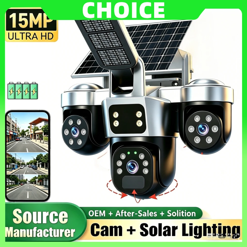 V380 8K 15MP WiFi Solar Camera With Solar Lighting 3-Screen Security Protection Wireless WiFi Solar Outdoor Surveillance