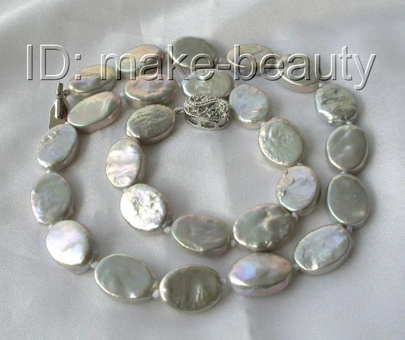 stunning big 16mm baroque gray freshwater cultured pearl necklace h422