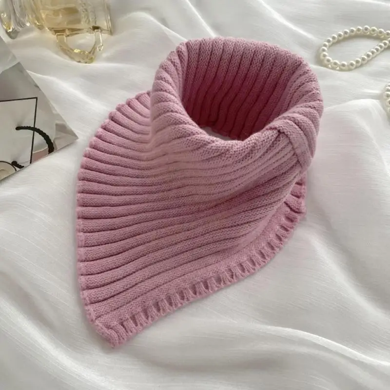39BD Damen-Winter-Rippstrick-Rollkragenpullover, einfarbig, abnehmbarer Dickey-Dreiecksschal, winddicht, Halswärmer – Detail 5