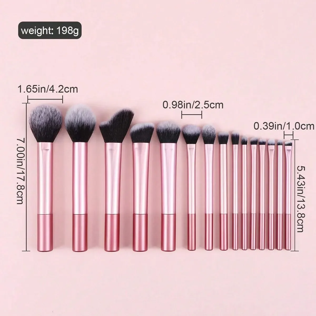Set di pennelli per trucco professionale rosa da 15 pezzi, incluso pennello per fard, pennello per cipria, pennello per correttore, pennello per ombretto, viaggio completo