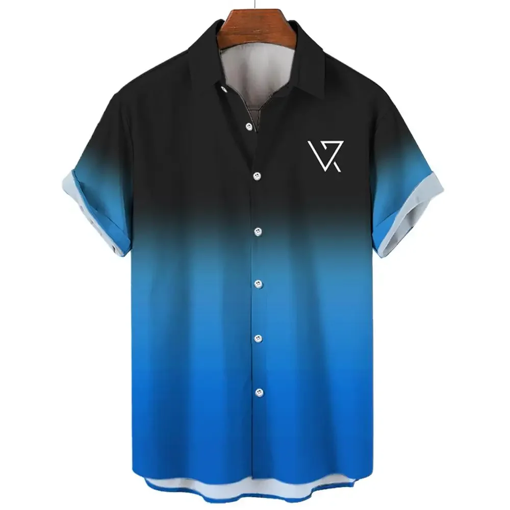 New Color Gradient Pattern Men's Shirt - Men's Fashionable Summer Casual Clothing with Hawaiian Style - Elegant Outfit Summer