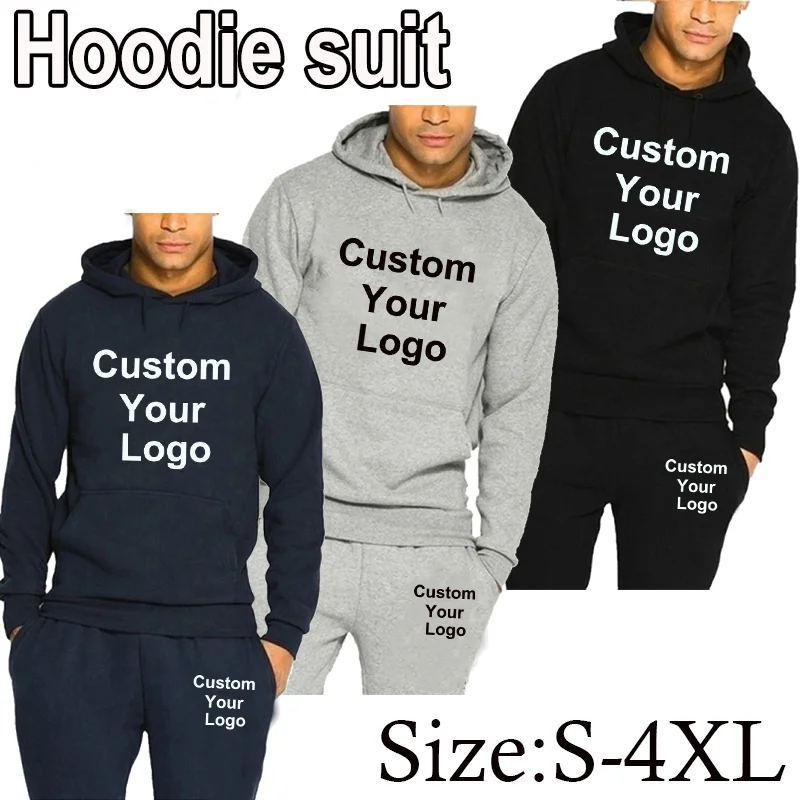 New Autumn Winter Tracksuits Men Women Custom Your Logo Hoodie+ Pants Jogging Suit 2pcs Casual Pullover Sportswear