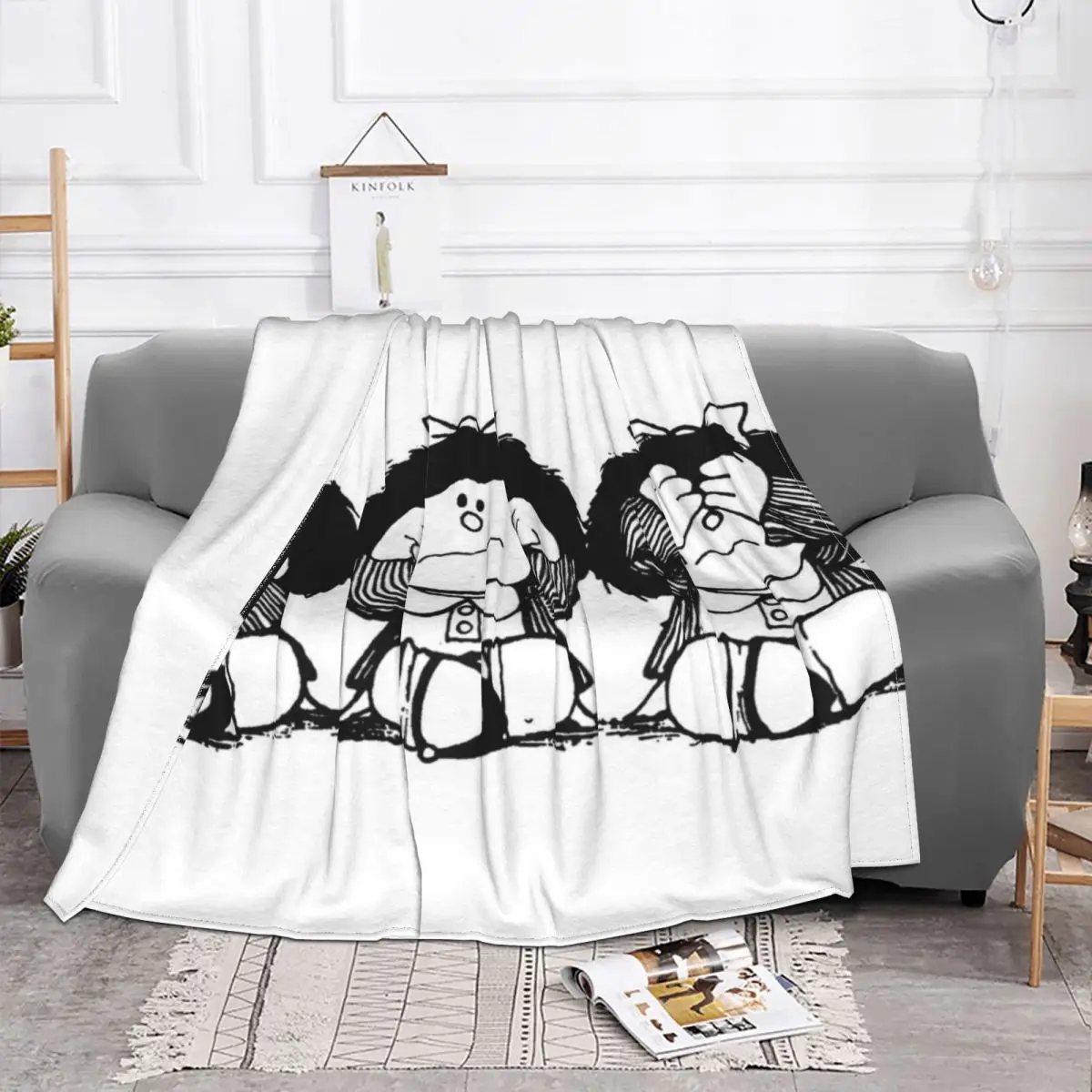 Thinking Mafalda Cartoon Blanket Flannel Autumn/Winter Breathable Thin Throw Blankets For Bedding Plush Thin Quilt