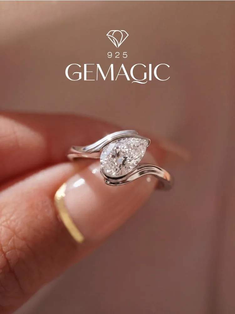 925 Sterling Silber Ring mit gedrehtem birnenförmigem weißem Zirkon für Damen, Verlobung, Hochzeit, luxuriöser, hochwertiger Schmuck. – Detail 1