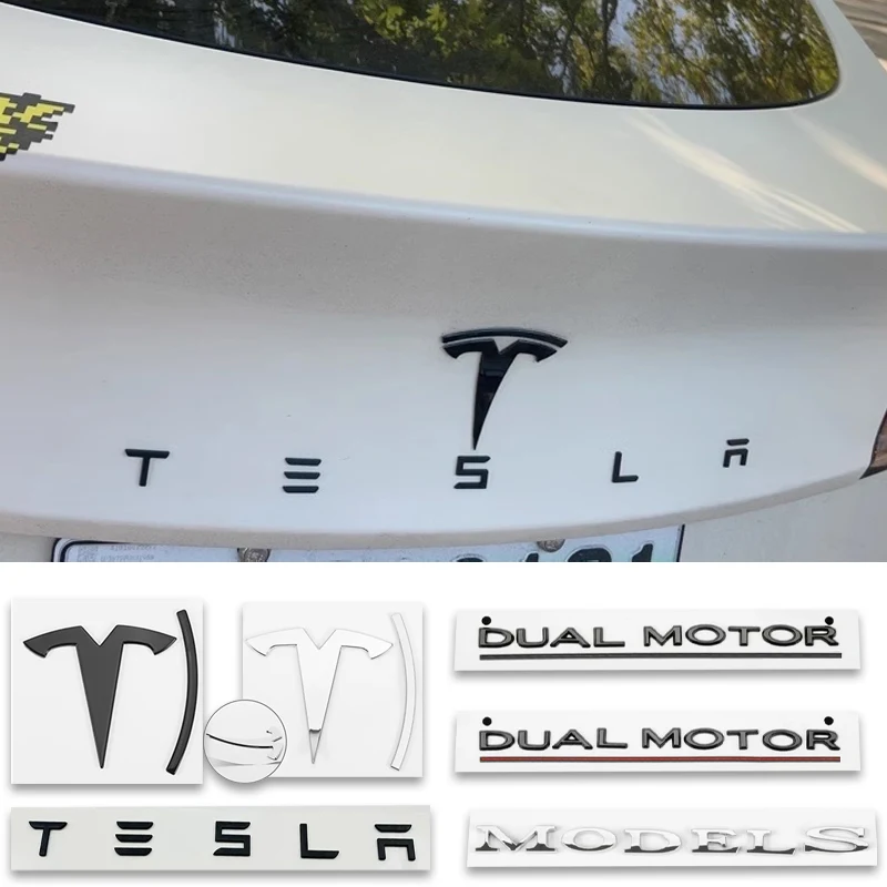 3d ABS Chrome Black Red Logo Dual Motor Emblem Letters Car Trunk Badge For Tesla Model Y 3 X S Dual Motor Sticker Accessories