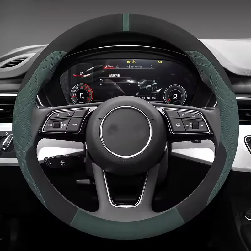 38cm Suede Steering Wheel Cover for Porsche 718 911 Boxster Cayenne Macan Panamera Taycan - Winter Anti-Freezing Car Grip