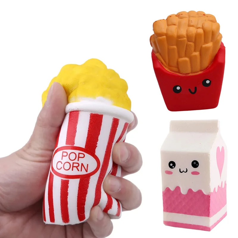 Jumbo Popcorn Anti-stress Squeeze Toys Kawaii Food Fries Chips Milk Bag Slow Rising Soft Squeeze Toy Fun Gags Joke Party Props