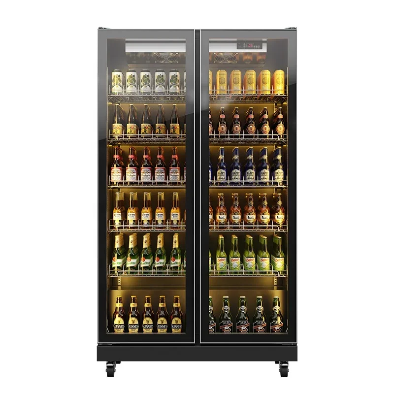 2 Doors Beer Keg Bottle Cooler Wine Parts Tall Refrigerator Display Cabinet