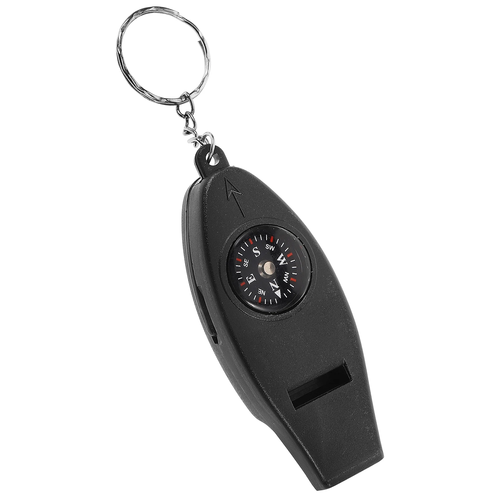 

Practical Black Plastic Whistle Lanyard Keychain Child Compass Outdoor Gear Temperature Gauge Magnifier Camping