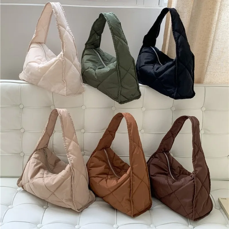 

Autumn and winter women's large capacity soft down cloud bag nylon shoulder bag small cotton garment diamond-patterned handbag