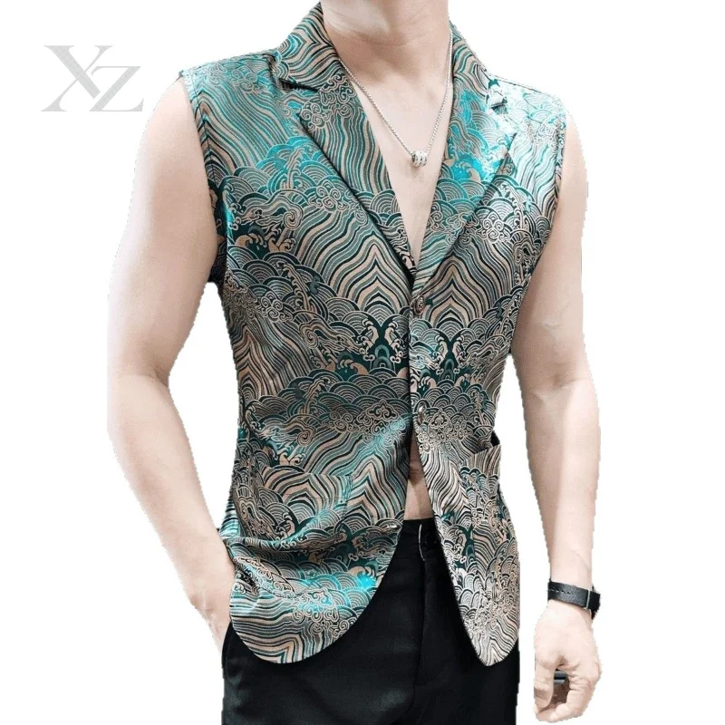 Opening Sale |Men's Gothic Jacquard Sleeveless Blazer Vest Summer Designer Waistcoat Noble Pattern Sleeveless Tank Top for Men