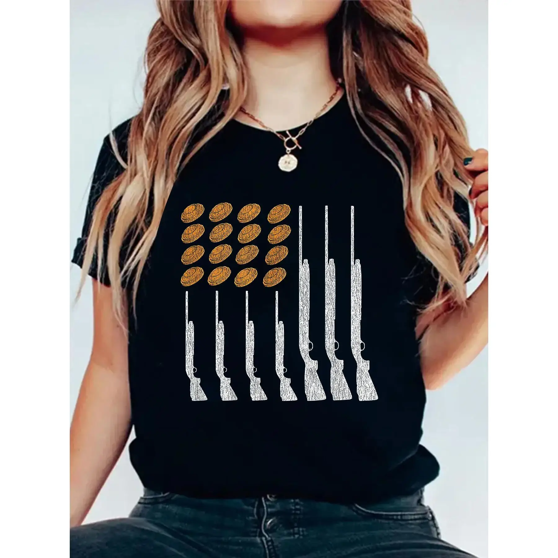 

USA Flag Print Tee, Casual Short Sleeve Crew Neck T-shirt, Women'S Clothing