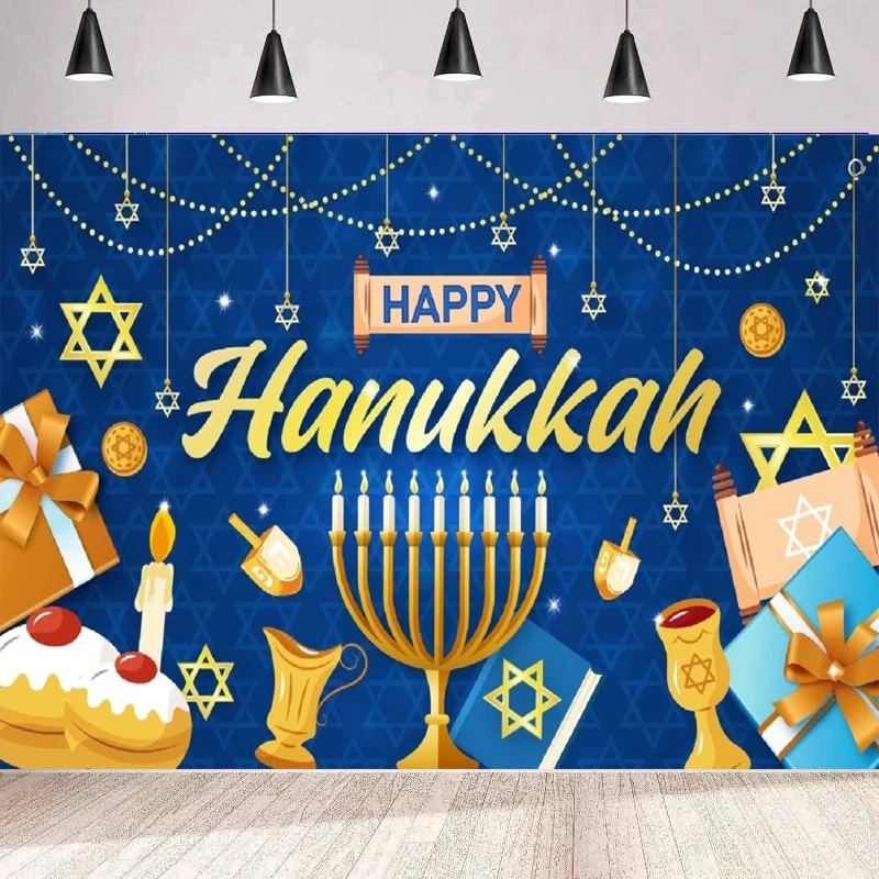 Photography Backdrop Happy Hanukkah For Jewish Chanukah Festive Day for Home Tineit Background Wall Poster Banner Decor