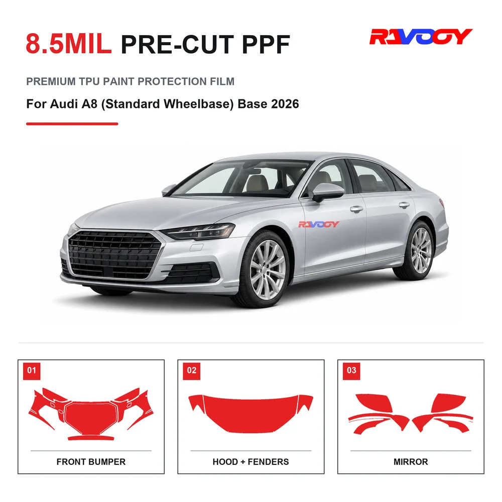 Precut PPF For Audi A8 (Standard Wheelbase) Base 2026 8.5mil TPU Clear Paint Protection Film Self Healing Hydrophobic UV