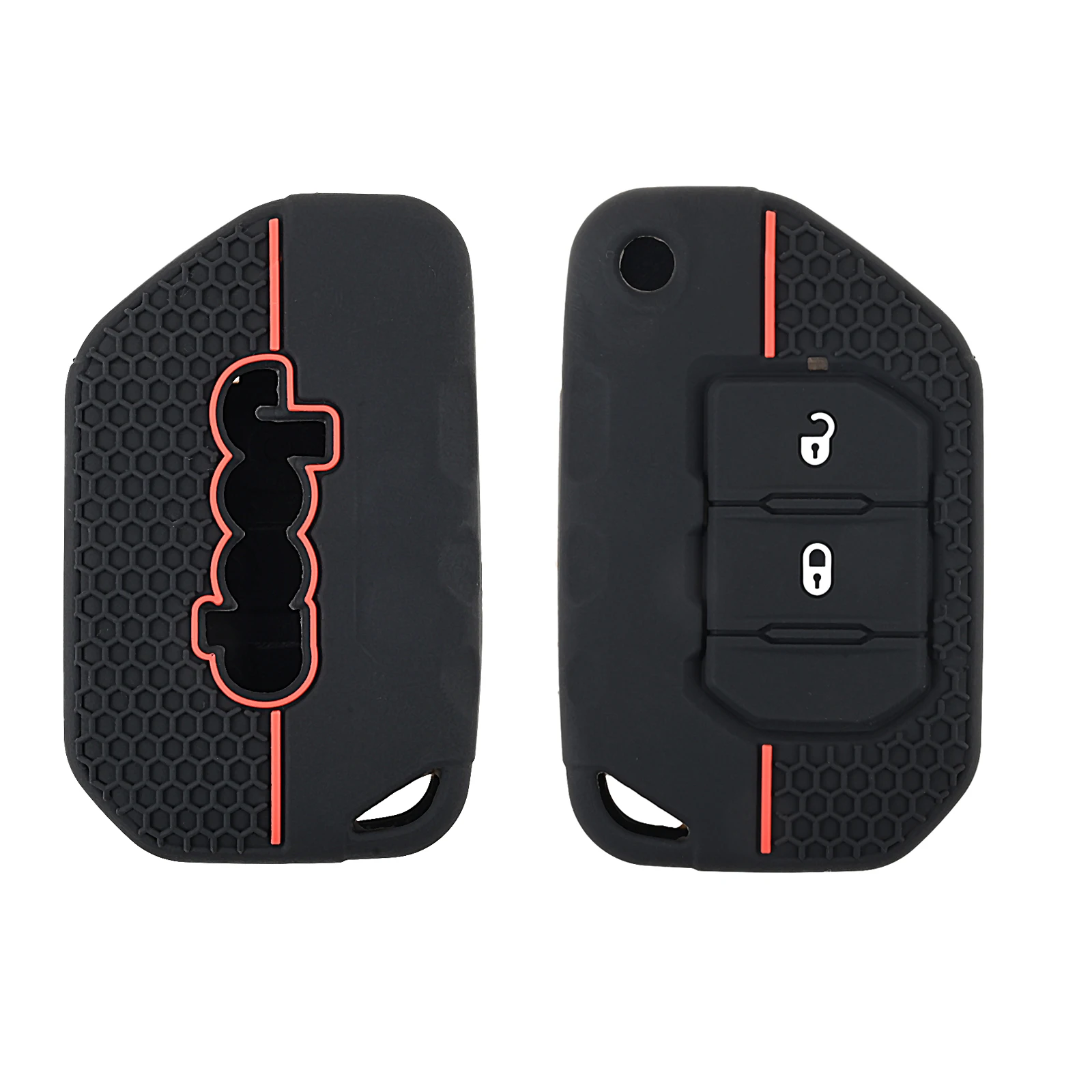 

1Pc Black Dots-White Red Lines 2-Key Honeycomb Pattern Keycase 2 Button Silicone Car Remote Key Case Cap Cover For Jeep Wrangler
