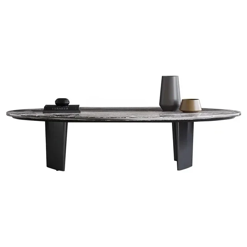 New Venetian brown natural marble coffee table Italian minimalist high-end living room oval coffee table
