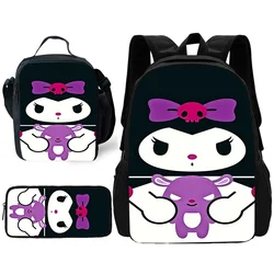 Cute Cartoon Kuromis Child School Backpack with Lunch Bags ,Pencil Bags ,School Bags for Boys Girls Best Gift