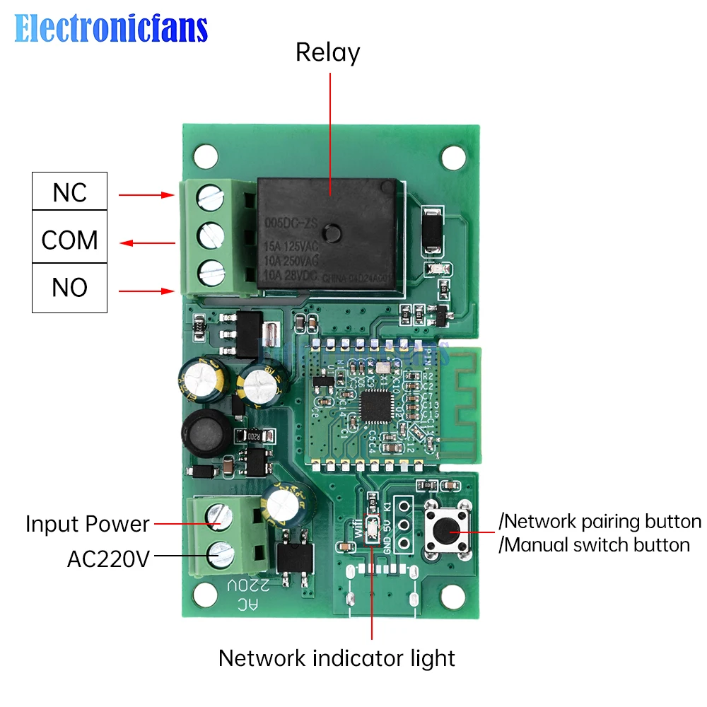 AC220V 1-Way 2-Way 3-Way Bt Wifi Intelligent Switch Relay Module Jog Self Locking Interlock Mode Remote Control Switch Module