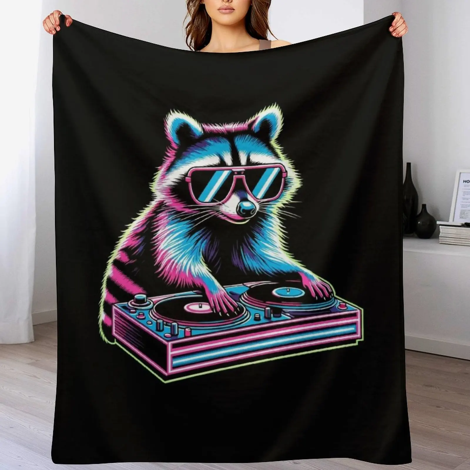 

Retro Raccoon DJ Funny Raccoon Throw Blanket Decorative Sofas Heavy cosplay anime bed plaid Blankets