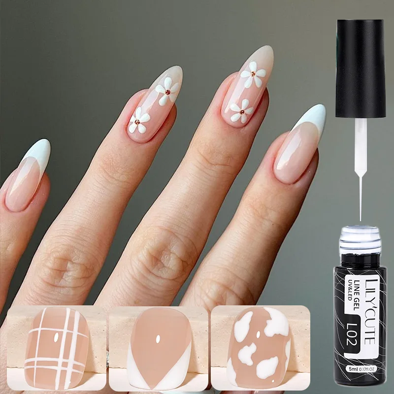 LILYCUTE 5 ml Weiß Schwarz Liner Gel Nagellack Bunte Französisch Malerei Streifen Semi Permanent Zeichnung Nail art UV Gel Lack – Detail 1