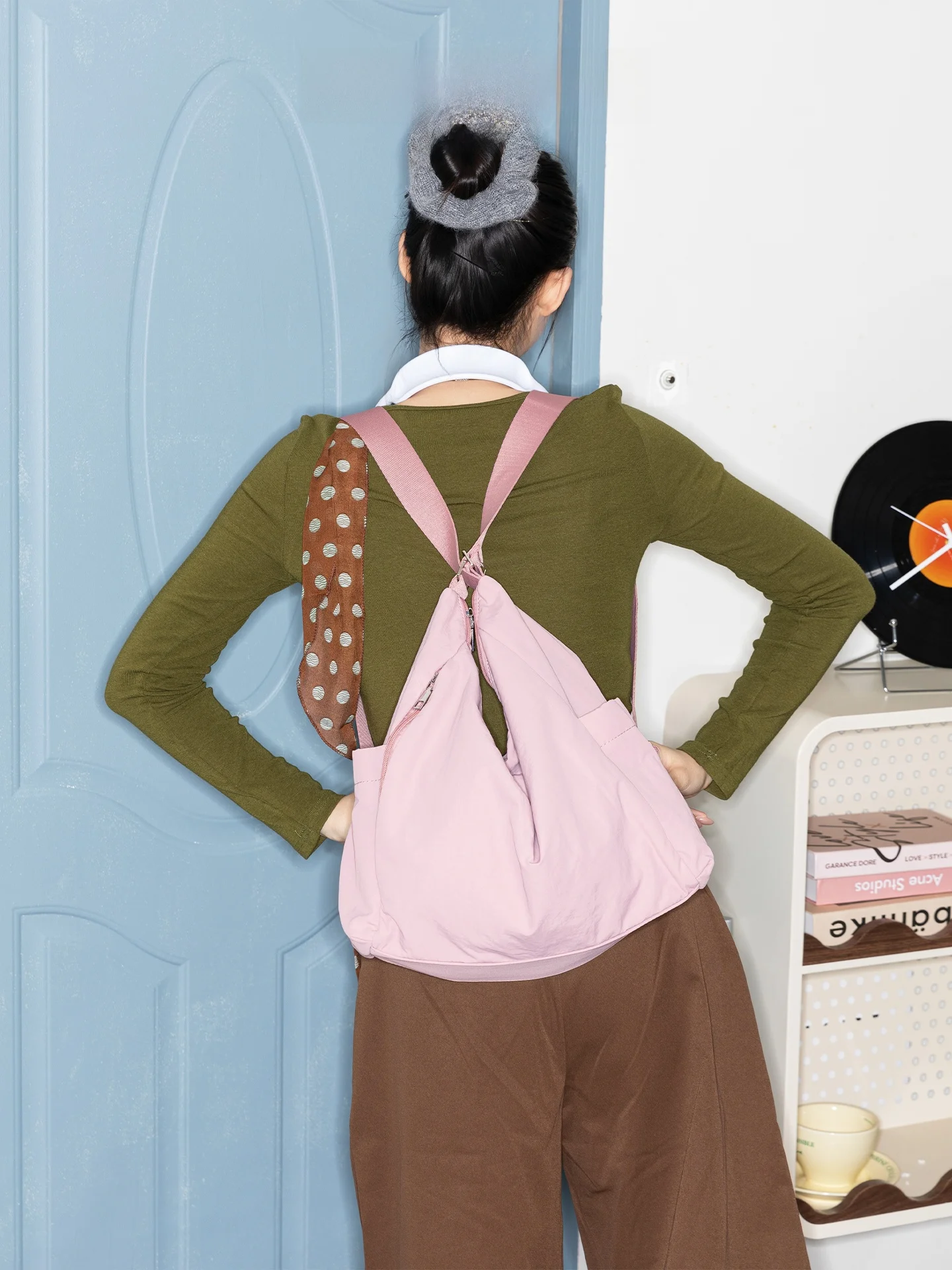 

Large Capacity Nylon Pink Handbag Commuter Single Shoulder Bag Orange Girl Flower And Youth Chen Number Tote Bag Daily Use