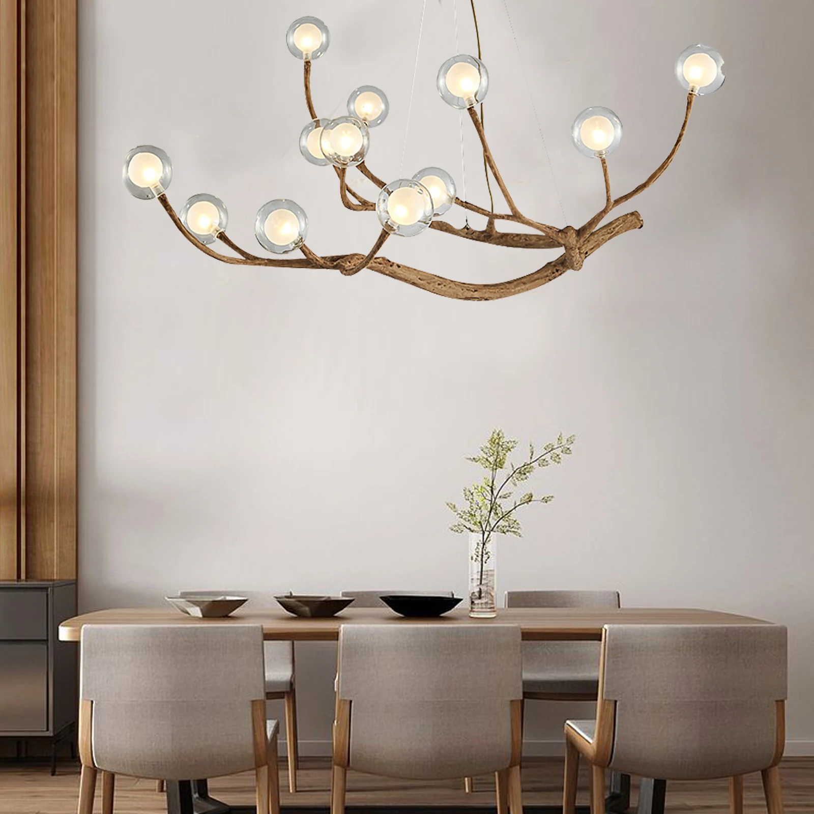 Retro Bionic Tree Branch Pendant Ceiling Light Resin Glass Bubble Hanging Lamp Branching Chandelier for Tea Room Restaurant Bar