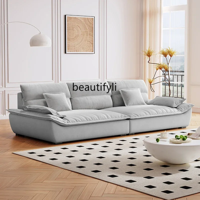 French cream wind super wide sitting deep galleon sofa living room modern simple cat scratching fabric straight row sofa