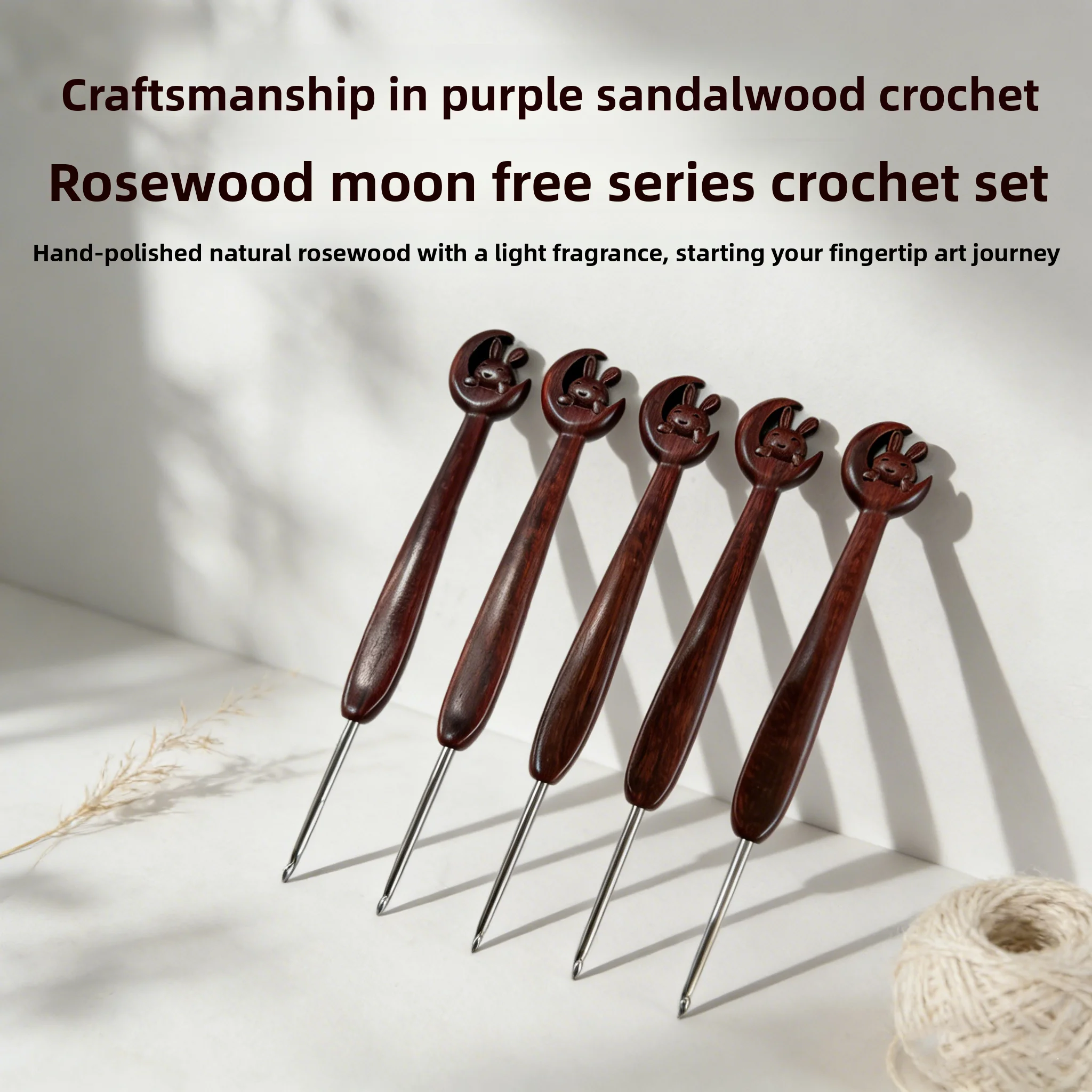 Rosewood Moon Rabbit Häkelwerkzeug Wollstrick DIY Handgemachtes Komplettset aus Edelstahl-Häkelnadeln – Detail 1