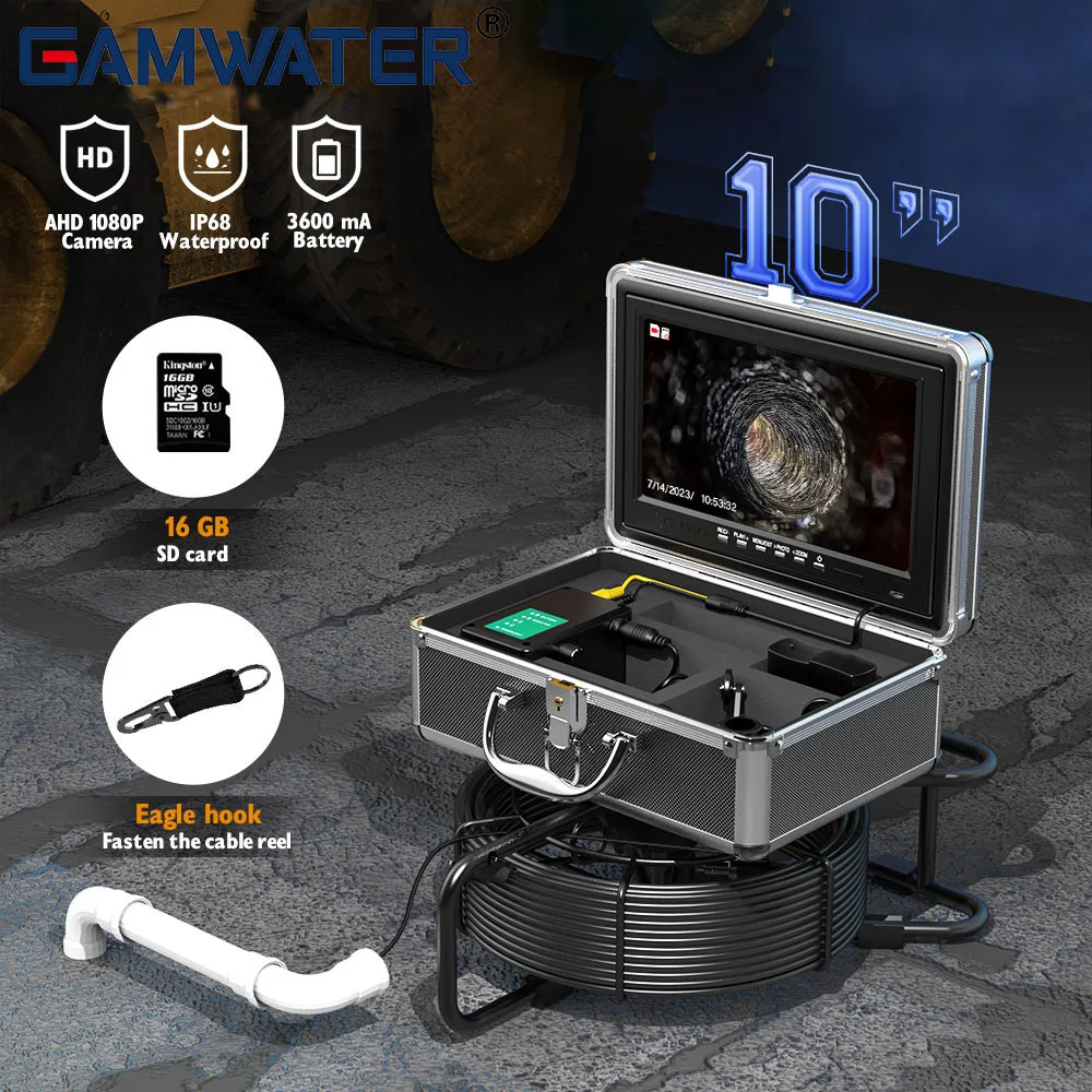 

Sewer Pipe Camera 10" IPS Pipe Inspection Camera 512hz Transmitter AHD 1080P Screen Industrial Camera 5X Image Enlarge Borescope