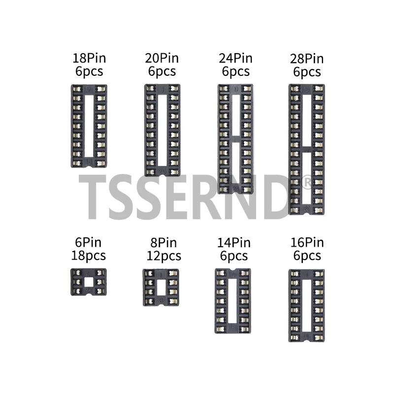 66PCS/Set DIP IC Sockets Adaptor Solder Type Kit 6,8,14,16,18,20,24,28 pins Integrated circuit IC Chip Socket