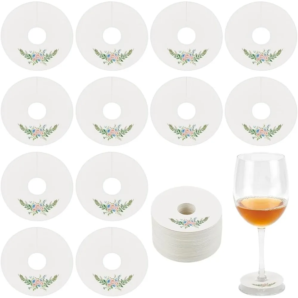 

150 Pcs Diamond Ring/Flower/Gear/Round/Love Heart Wine Glass Markers Beige Paper Wine Glass Charms Cocktail Champagne Name Tag