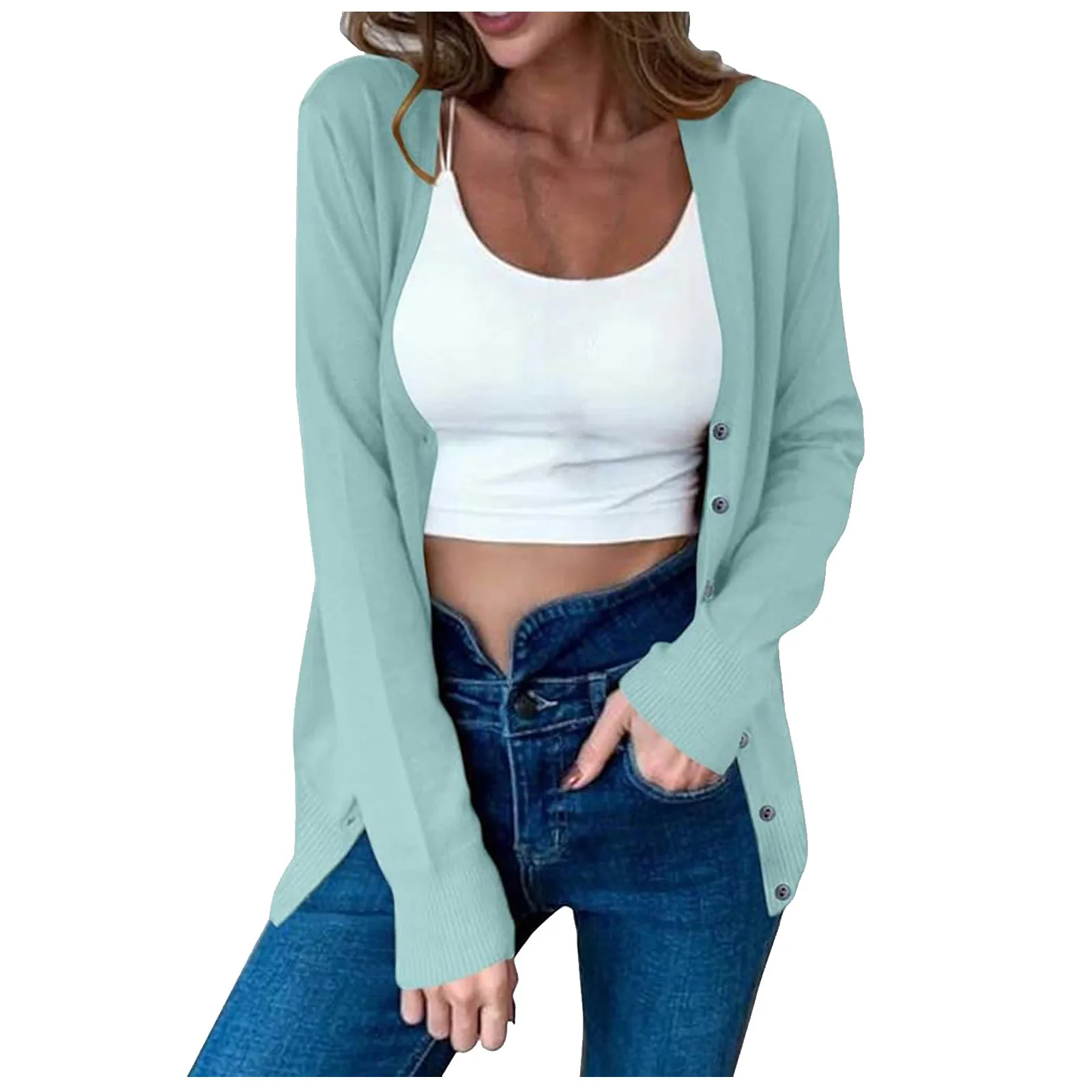 Women Autumn Long Sleeve Sweater Cardigan Sexy V-neck Button Down Jacket Sweet Solid Candy Color Loose Knitted Outwear Cardigans