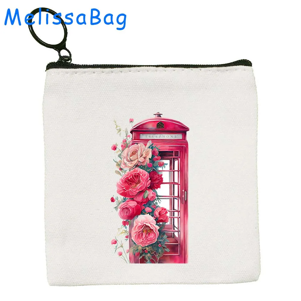 London England Bus Big Ben British Cute Gifts United Kingdom UK Love Heart Flag Canvas Coin Purse Key Card Case Bag Zipper Pouch