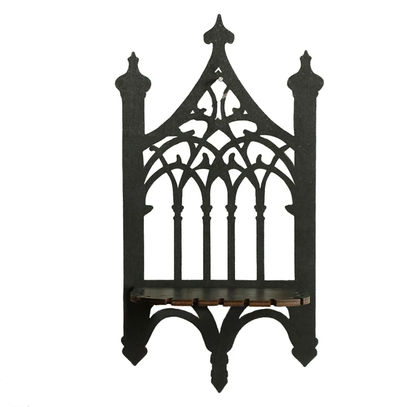 HOT SALE Black Wooden Gothic Fence Type Wall-Hung Shelf Simple Home Furnishing Bedroom Decoration Shelf