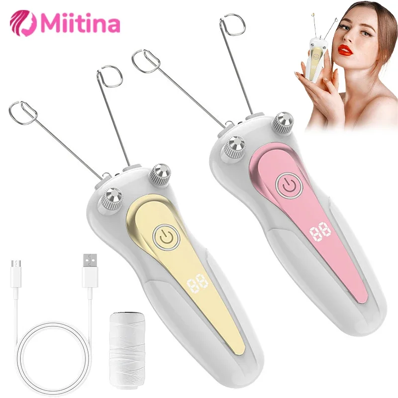 Mini Electric Facial Body Hair Removal USB Charging Body Arm Cotton Thread Depilator LCD Display for Women Neck Lip Chin Arm Leg