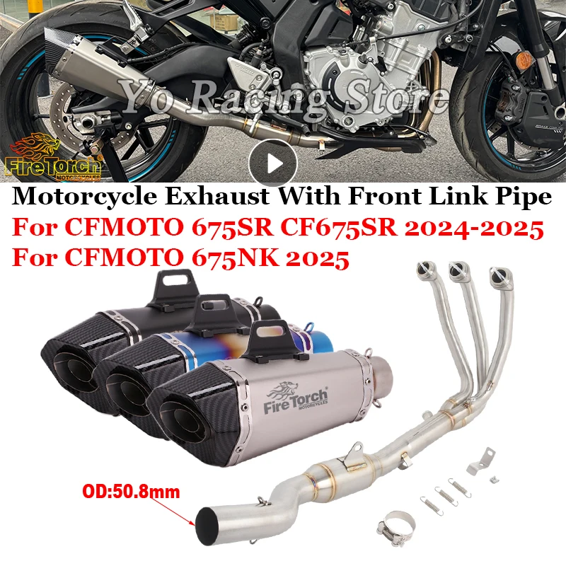 

For CFMOTO 675SR CF675SR 675R-R 675 SR-R 675NK 2024 2025 Motorcycle Exhaust System Front Mid Link Pipe With Muffler DB Killer