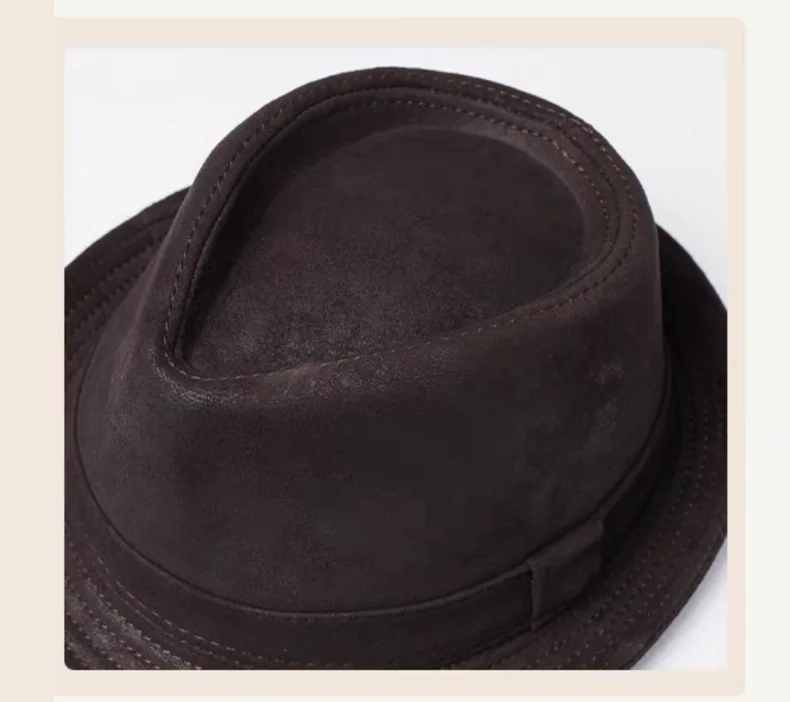 New 2024 Man High Quality Genuine Leather Formal Hat Jazz Gentleman Goat Skin Suede Short Brim Black/Brown Top Hat Malee