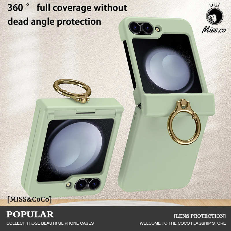 

For Samsung Galaxy Ring Holder Hinge Flip Phone Case For Samsung Galaxy Z Flip 5 6 Skin Feel Ring Fall Prevention Phone Cover