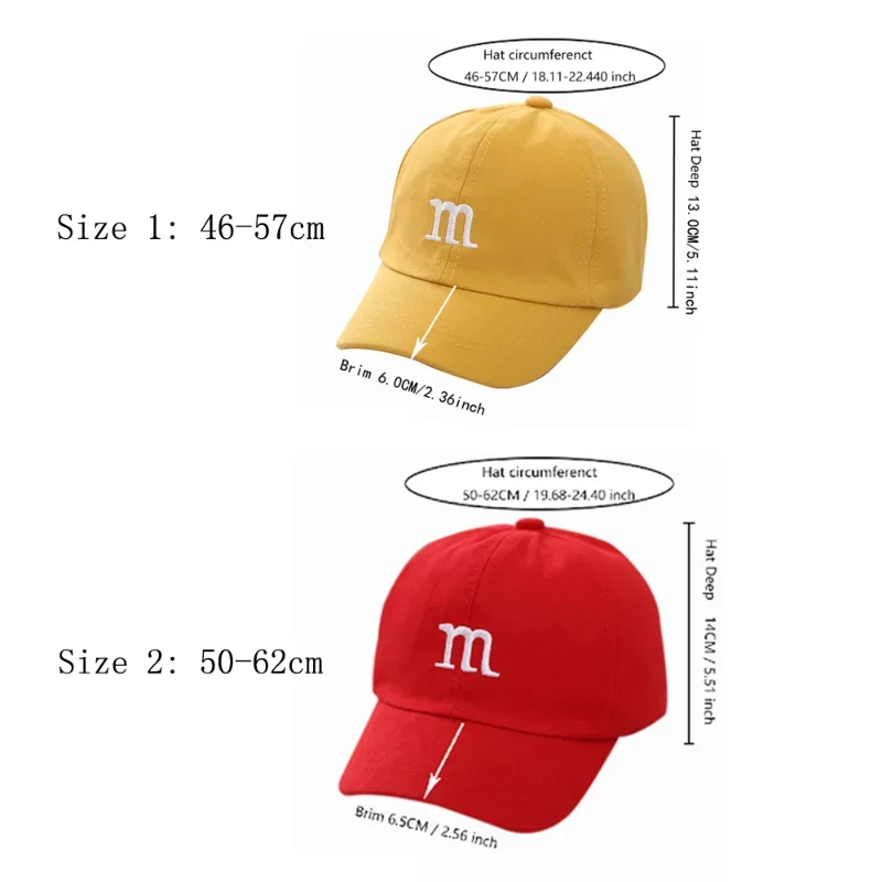 Gorra de béisbol para niños, sombreros para niñas y niños, sombrero para bebé con protección solar, gorras bordadas con letras M de Hip Hop para niños de 1 a 6-8-12-15 años