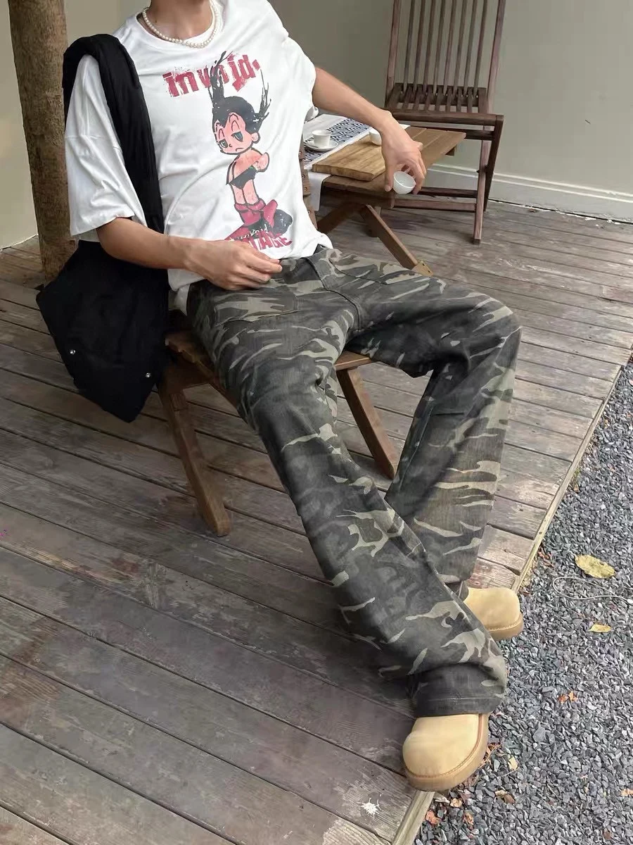 

Cleanfit American Retro Workwear Camouflage Pants Spor Casual Couples Match Loose Personali Wide Leg Straight Leg Pants