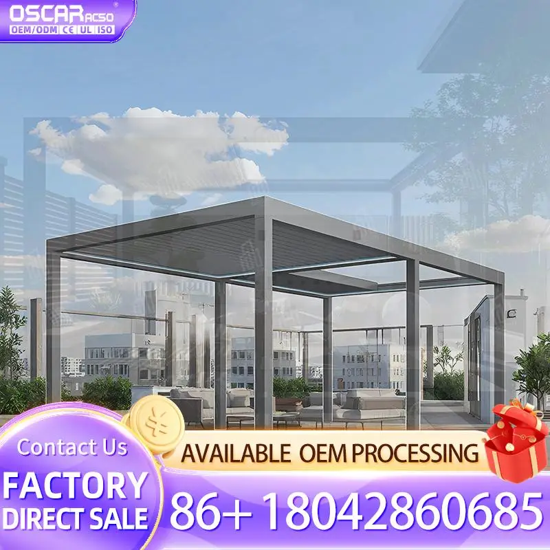 

Моторизованная водонепроницаемая беседка с жалюзи на крыше, биоклиматический алюминиевый навес для сада, патио, беседки на заднем дворе