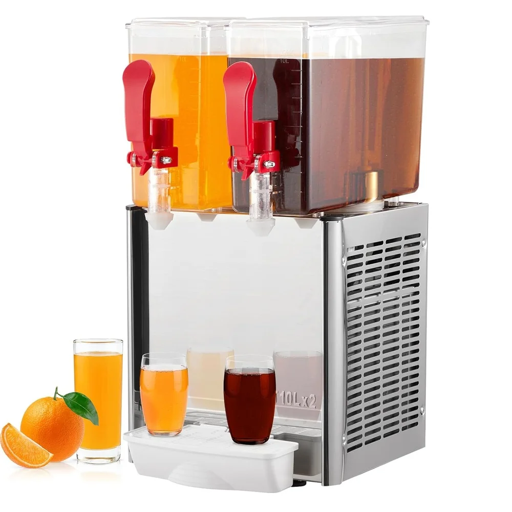 موزع العصير التجاري 2 خزانات 20L مبرد المشروبات 280 واط آلة مشروبات من الفولاذ المقاوم للصدأ التحكم في درجة الحرارة عملية سلسة